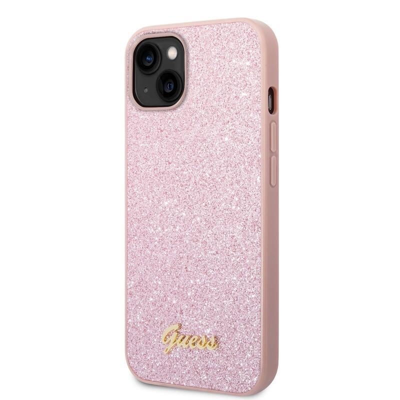 Guess flakes gelový obal s pevnými zády a logem na iPhone 14 - růžový