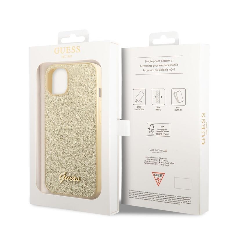 Guess flakes gelový obal s pevnými zády a logem na iPhone 14 - zlatý