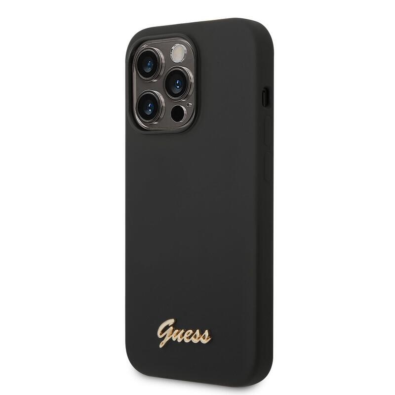 Guess liquid silikonový obal s kovovým logem na iPhone 14 Pro Max - černý