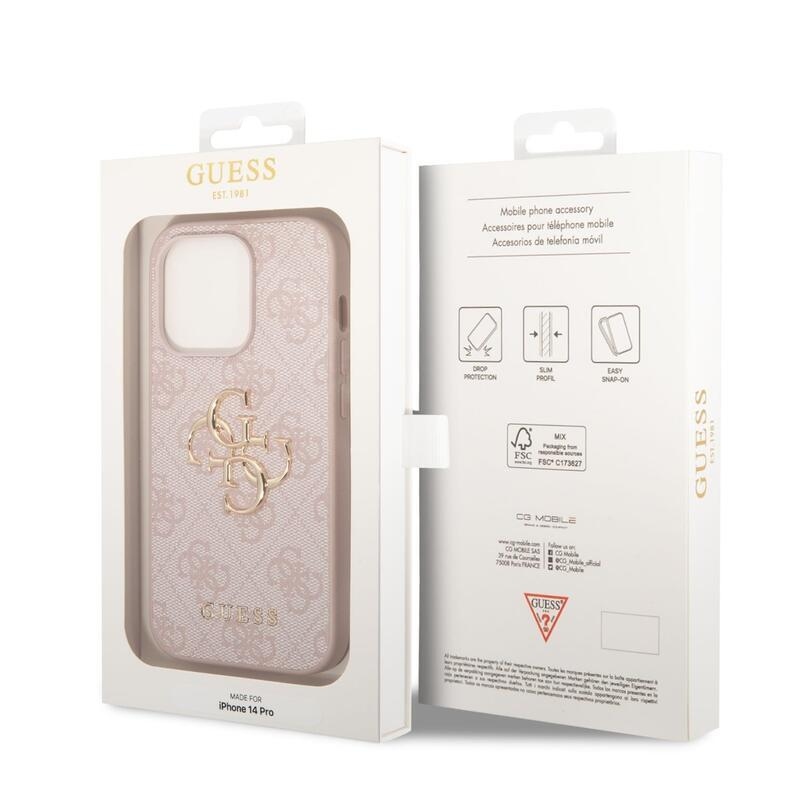 Guess obal s kovovým logem na iPhone 14 Pro - růžový