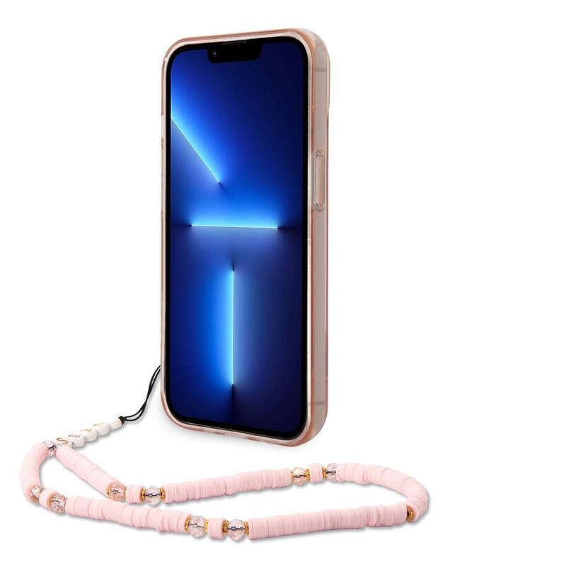 Guess outline gelový obal s pevnými zády a poutkem na iPhone 14 - růžový