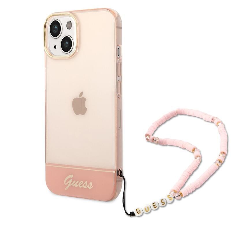 Guess outline gelový obal s pevnými zády a poutkem na iPhone 14 - růžový