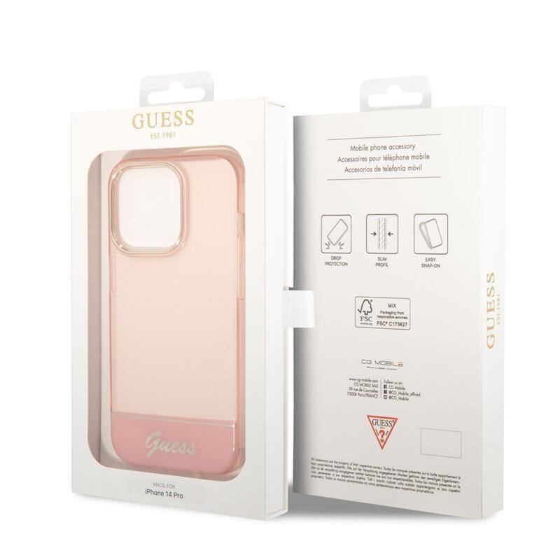 Guess outline gelový obal s pevnými zády na iPhone 14 Pro - růžový