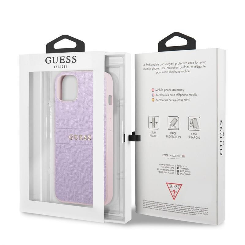 Guess PU saffiano gelový obal na iPhone 13 mini - fialový