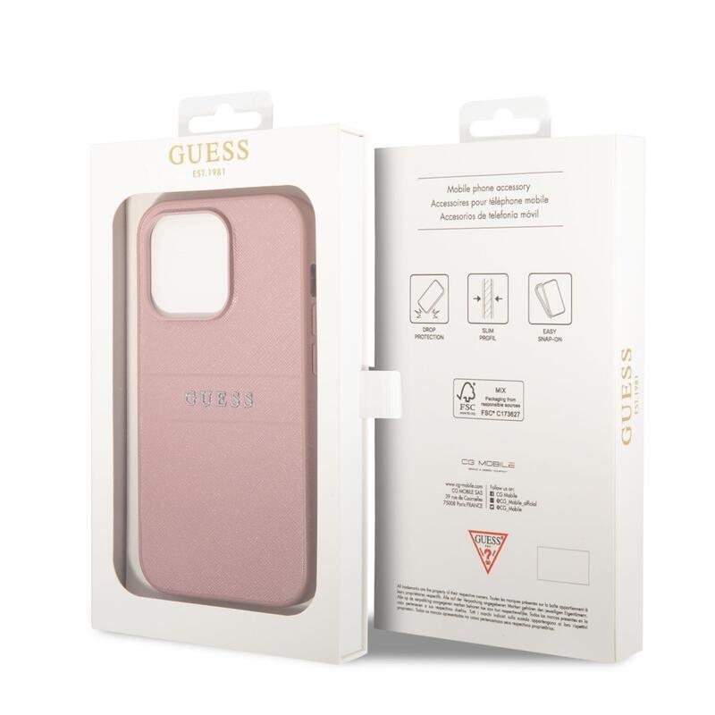 Guess PU saffiano gelový obal na iPhone 14 Pro - růžový