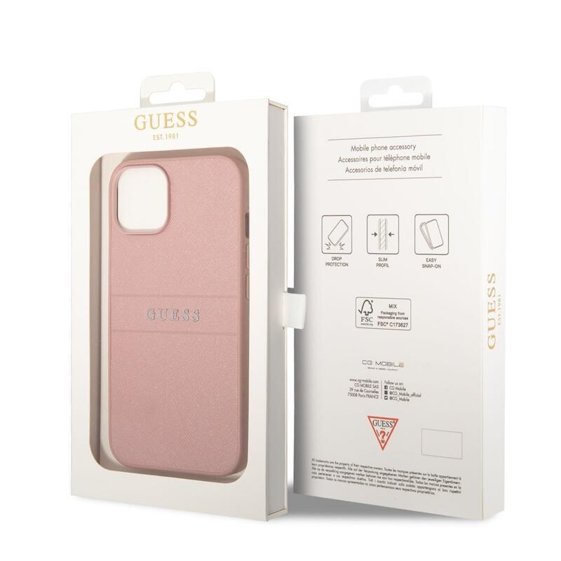 Guess PU saffiano gelový obal na iPhone 14 - růžový