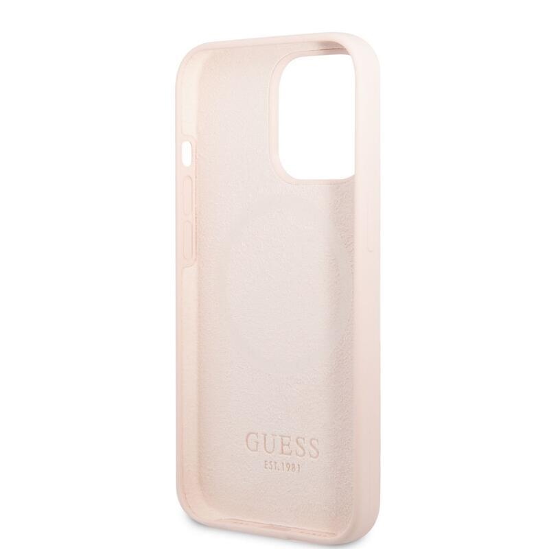 Guess silikonový obal s podporou MagSafe na iPhone 13 Pro - růžový