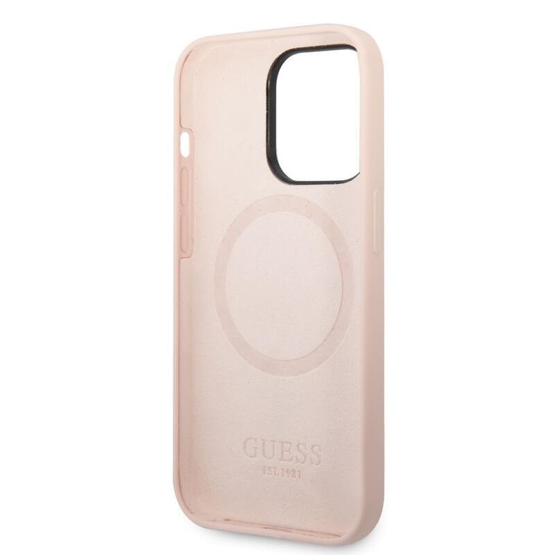 Guess silikonový obal s podporou MagSafe na iPhone 14 Pro Max - růžový