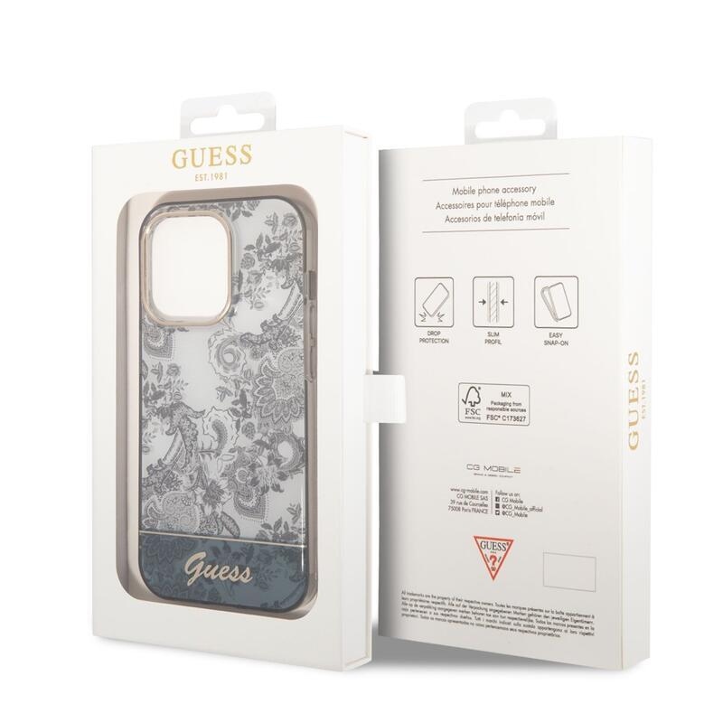 Guess toile gelový obal s pevnými zády na iPhone 14 Pro - šedý