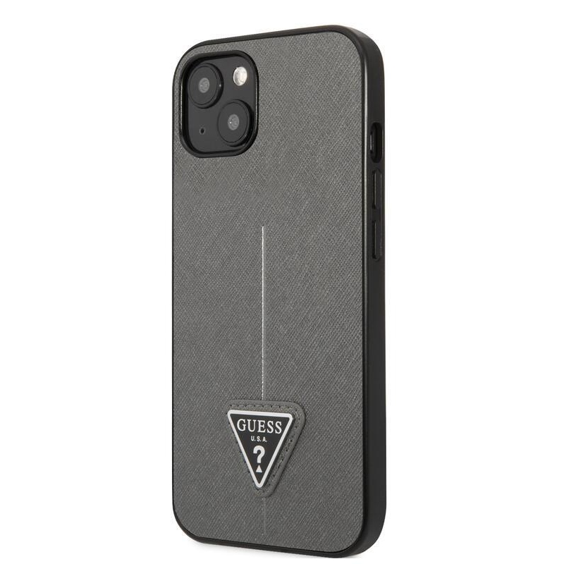 Guess triangle gelový obal s pevnými zády na iPhone 13 mini - stříbrný
