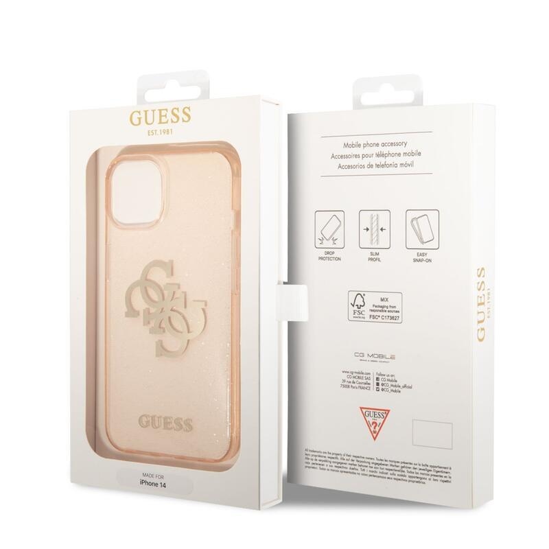 Guess třpytivý gelový obal na iPhone 14 - zlatý