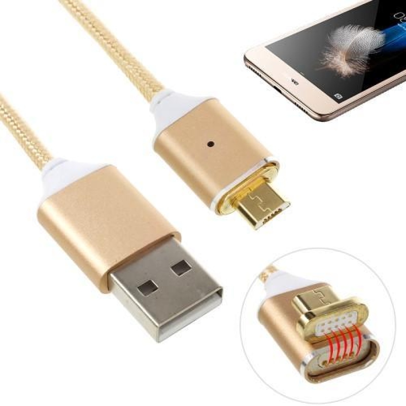 GX7 tkaný micro USB kabel s magnetickým odjímáním - 1m - zlatý