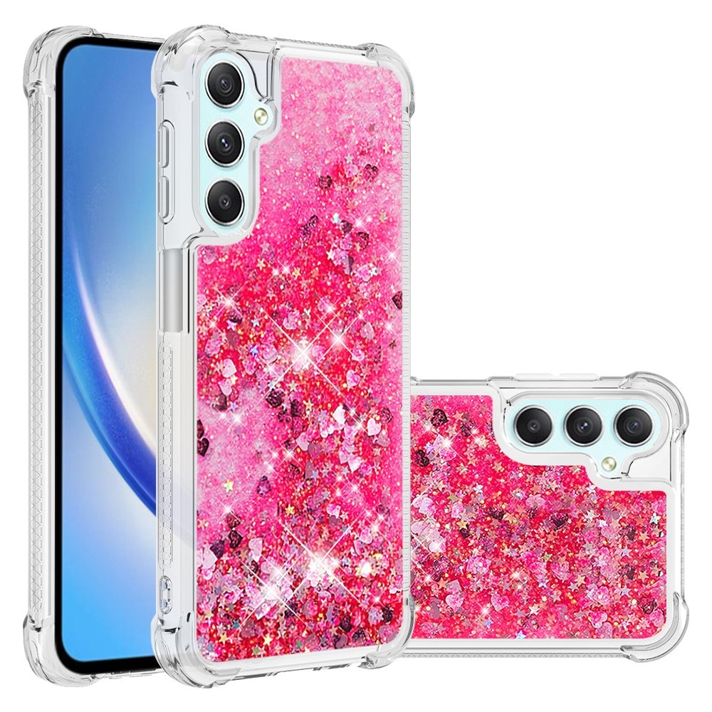 Glitter přesýpací gelový obal na Samsung Galaxy A24 - růžový/srdíčka	