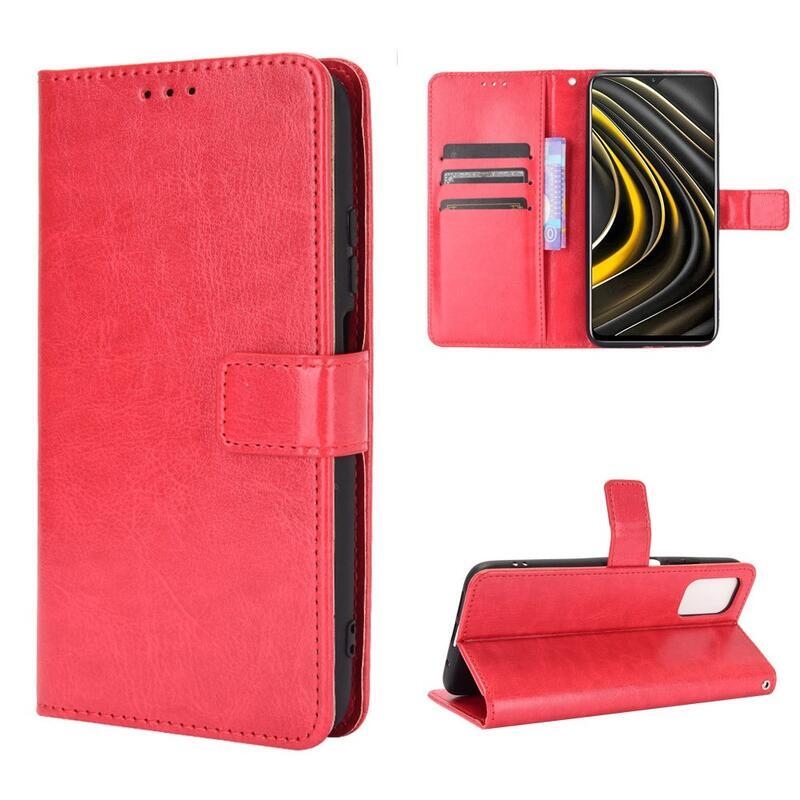 Horse PU kožené peněženkové pouzdro na mobil Xiaomi Poco M3 - červené