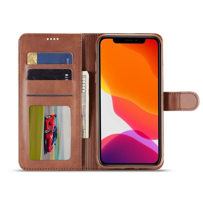 Imeek PU kožené peněženkové pouzdro na mobil Apple iPhone 11 Pro Max 6.5 (2019) - kávové