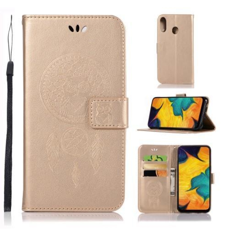 Imprint kožené peněženkové pouzdro na mobil Samsung Galaxy A30 / A20 - zlatý