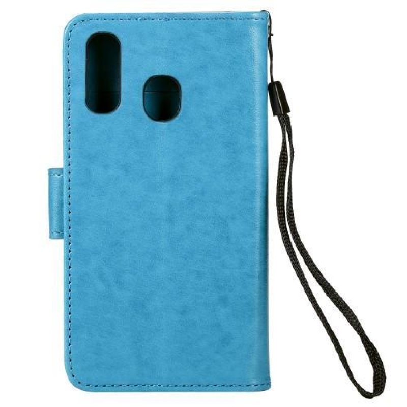 Imprint PU kožené peněženkové pouzdro na mobil Samsung Galaxy A20e - modré