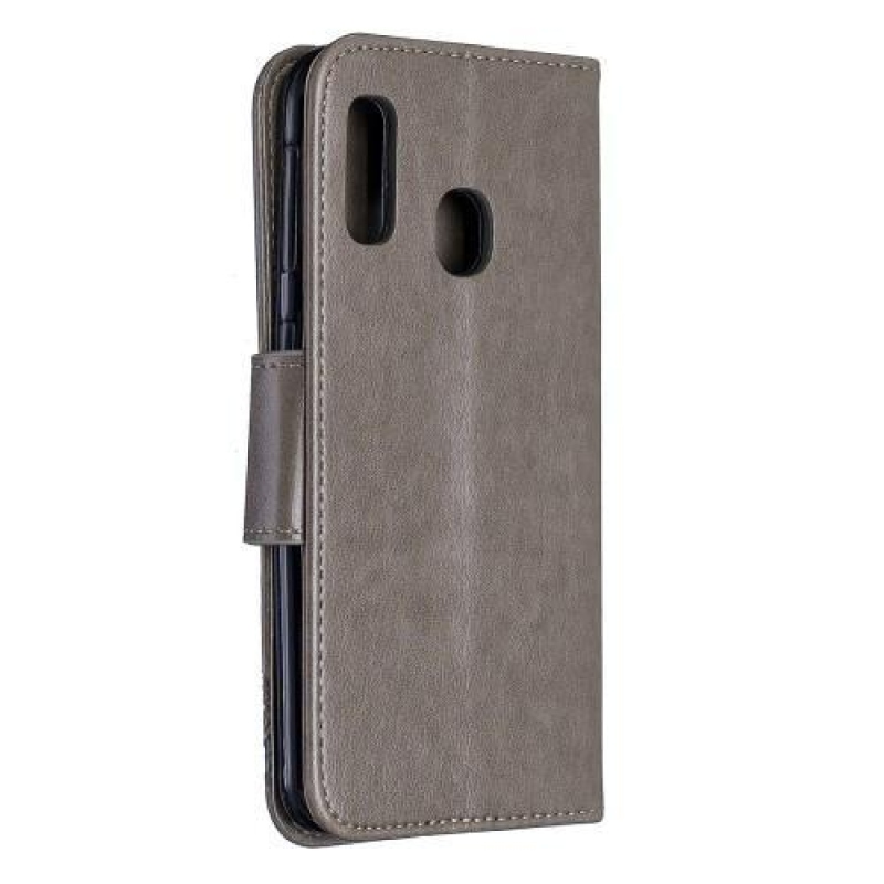 Imprint PU kožené peněženkové pouzdro na mobil Samsung Galaxy A20e - šedé