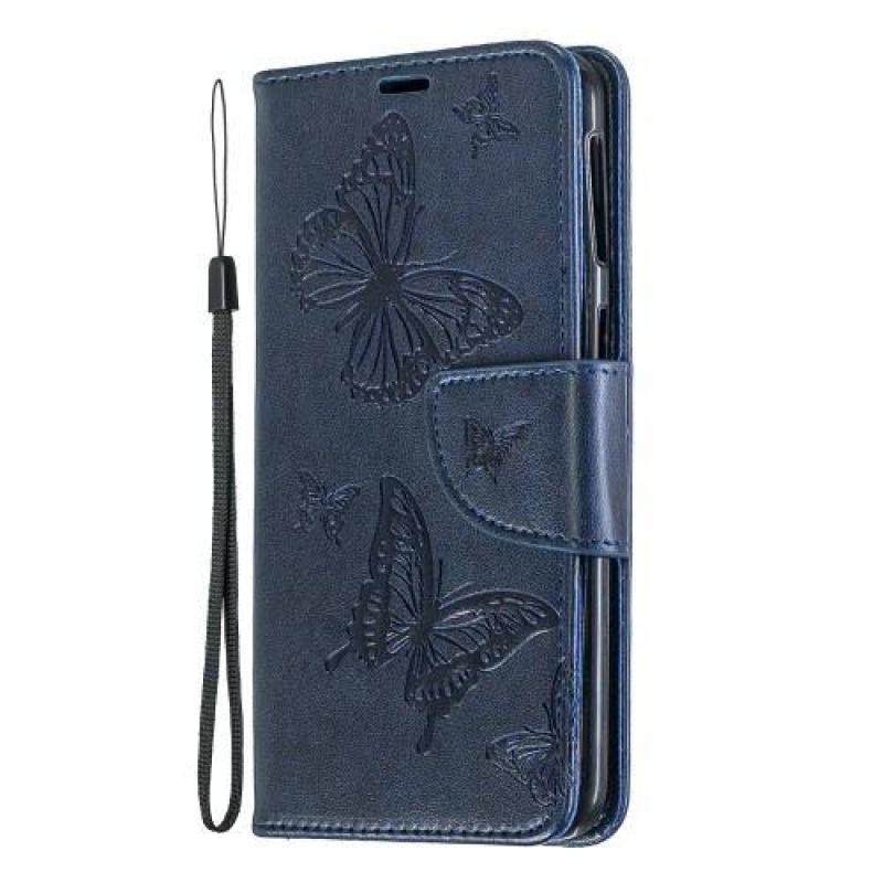 Imprint PU kožené pouzdro na mobil Samsung Galaxy A40 - modrý