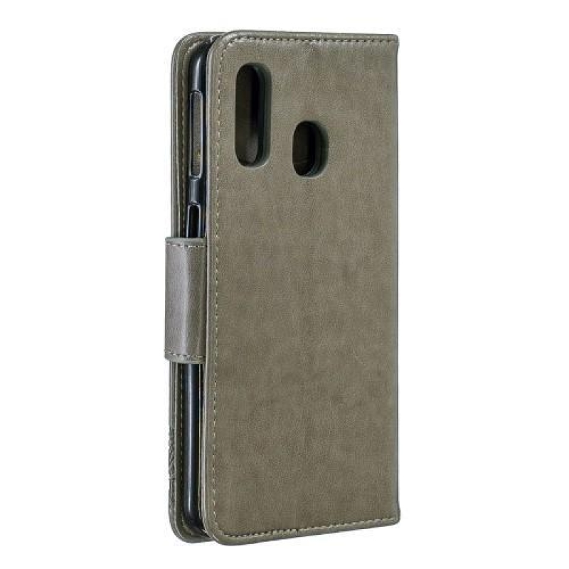 Imprint PU kožené pouzdro na mobil Samsung Galaxy A40 - šedý