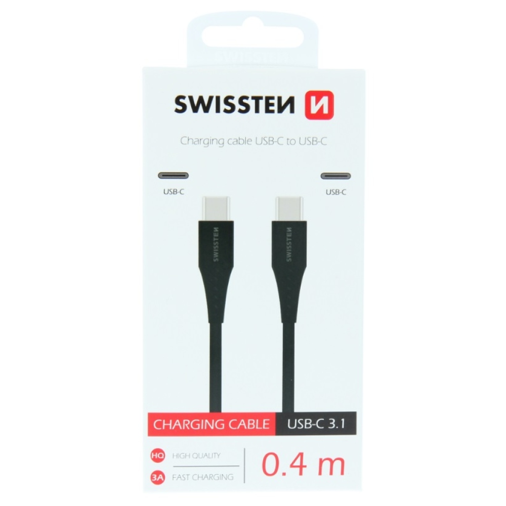 Swissten kabel USB-C/USB-C pro nabíjení a synchronizaci 0,4 m - černý