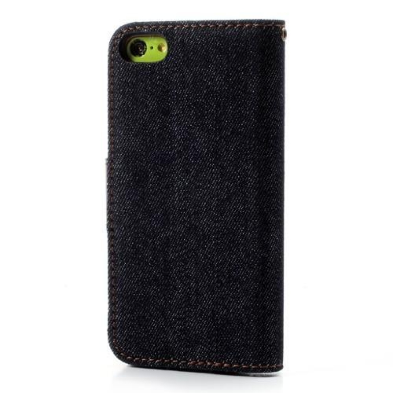 Jeansy textilní/PU kožené pouzdro na iPhone 5C - černomodré
