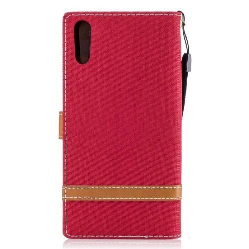 Jeany PU kožené/textilní pouzdro na telefon Sony Xperia XZ - červené
