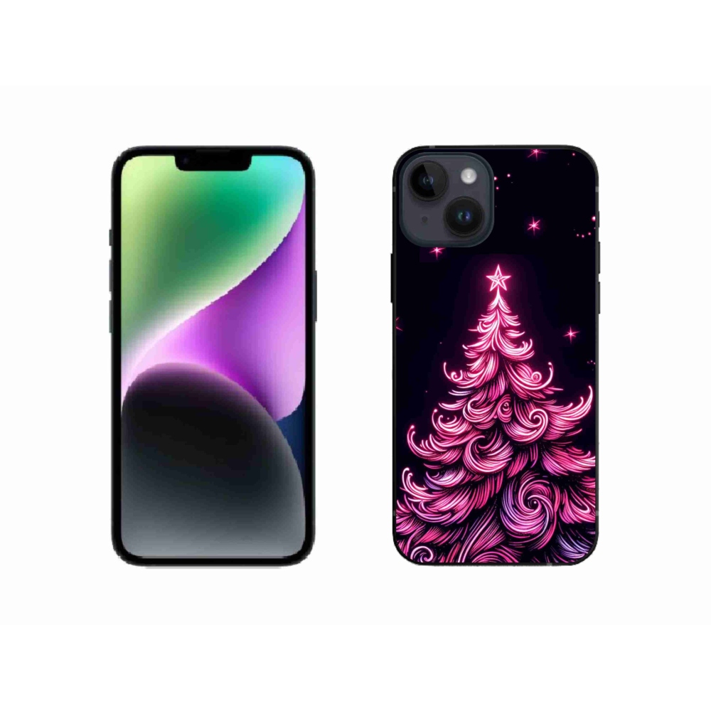 Gelový kryt mmCase na iPhone 14 - neonový vánoční stromek 2