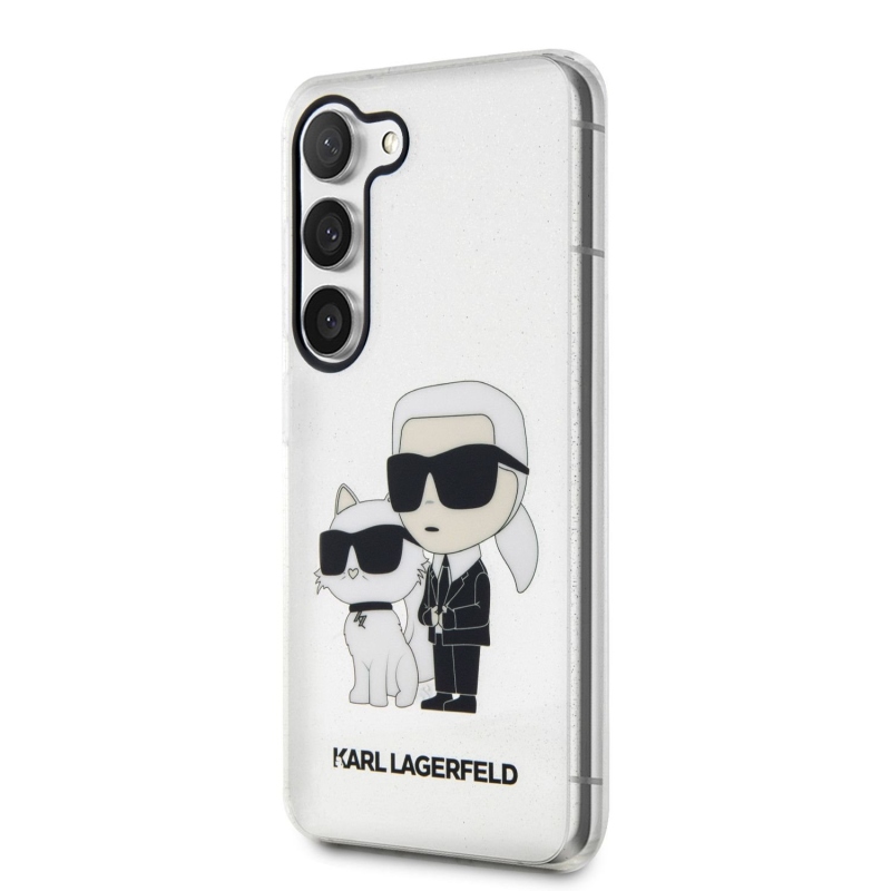 Karl Lagerfeld IML Glitter Karl and Choupette NFT zadní kryt pro Samsung Galaxy S23+ průhledný