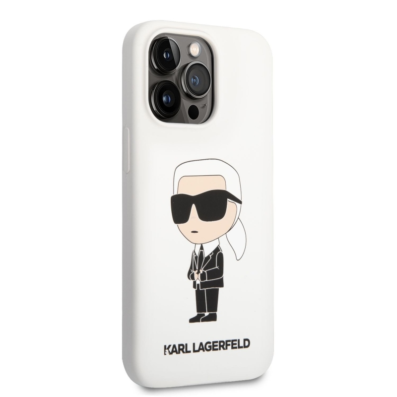 Karl Lagerfeld Liquid silikonový Ikonik NFT zadní kryt pro iPhone 13 Pro bílý