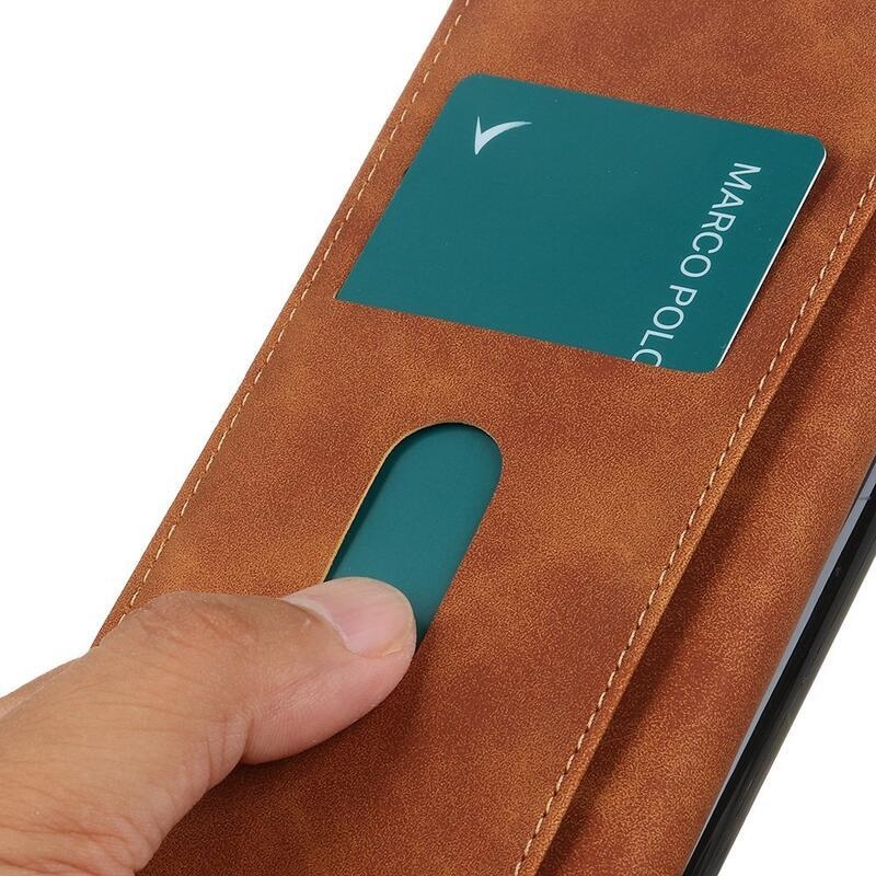 KHAZ PU kožené peněženkové pouzdro na mobil Honor Magic 4 Pro 5G - hnědé