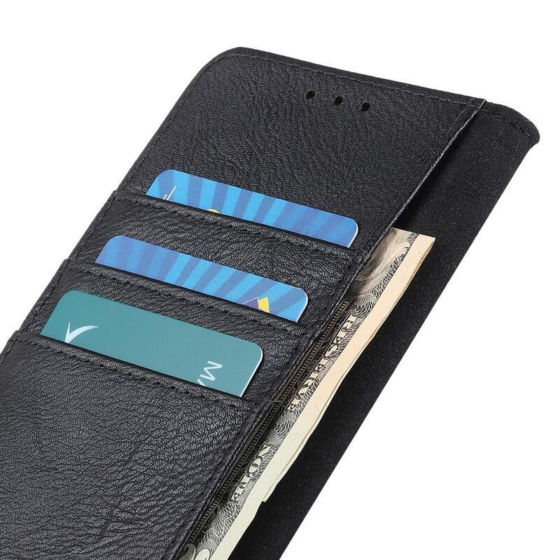 KHAZ PU kožené peněženkové pouzdro na mobil Realme C21Y/C25Y - černé