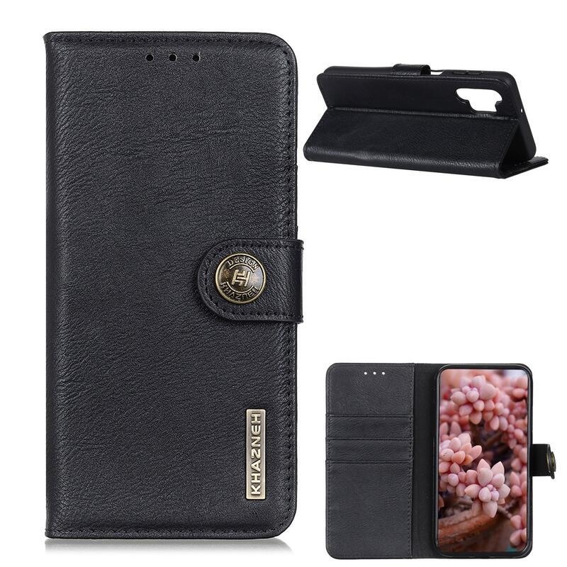 KHAZ PU kožené peněženkové pouzdro na mobil Samsung Galaxy A32 4G - černé
