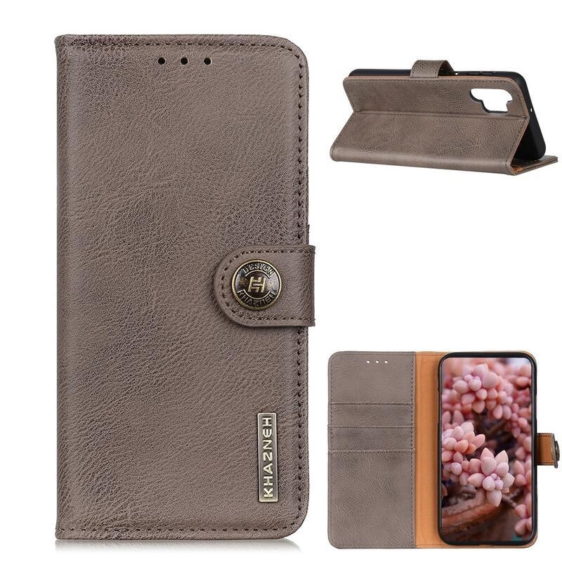 KHAZ PU kožené peněženkové pouzdro na mobil Samsung Galaxy A32 4G - šedé