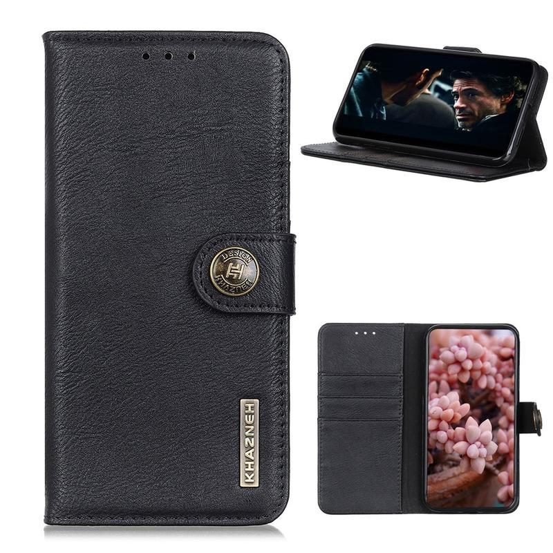 Khaz PU kožené peněženkové pouzdro na mobil Samsung Galaxy A42 5G - černé