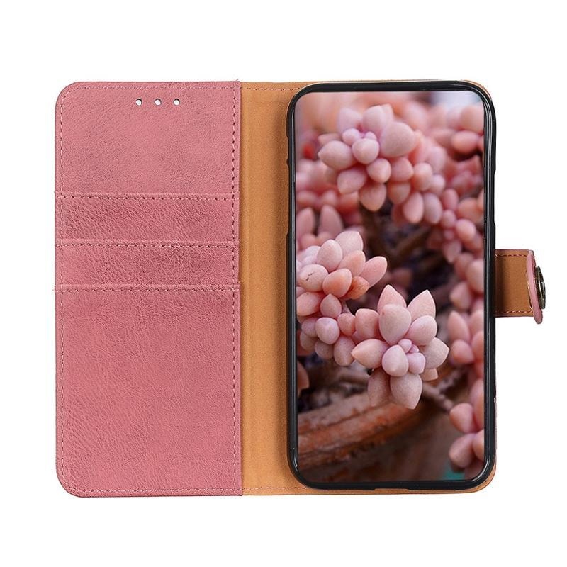 Khaz PU kožené peněženkové pouzdro na mobil Samsung Galaxy A42 5G - růžové
