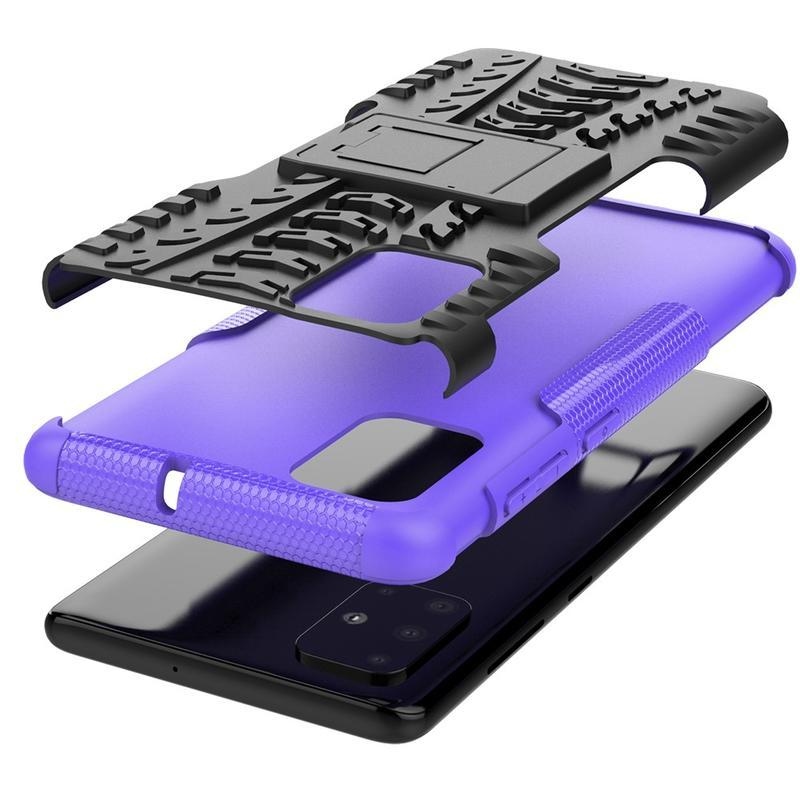 Kickstand hybridní odolný kryt na mobil Samsung Galaxy A71 - fialový