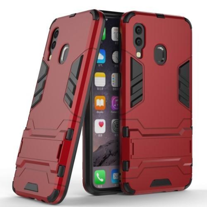 Kickstand hybridní odolný obal na mobil Samsung Galaxy A40 - červený