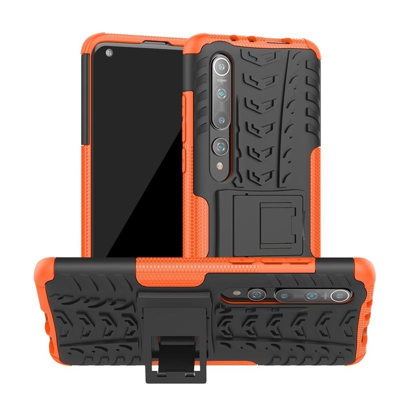 Kickstand odolný hybridní kryt na mobil Xiaomi Mi 10/Mi 10 Pro - oranžový