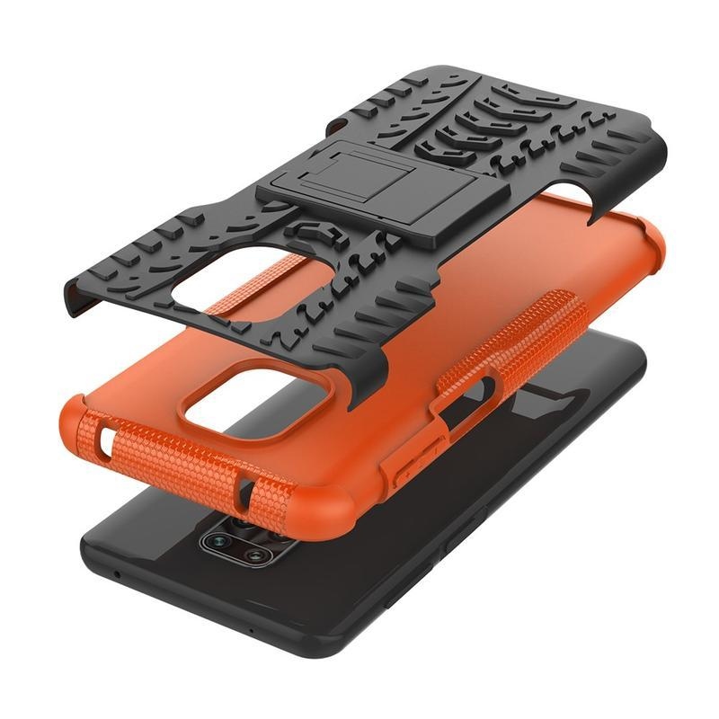 Kickstand odolný hybridní kryt na mobil Xiaomi Redmi Note 9 Pro/Note 9S - oranžový
