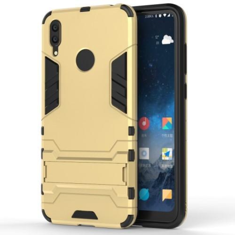 Kickstand odolný hybridní obal na mobil Huawei Y7 (2019) - zlatý