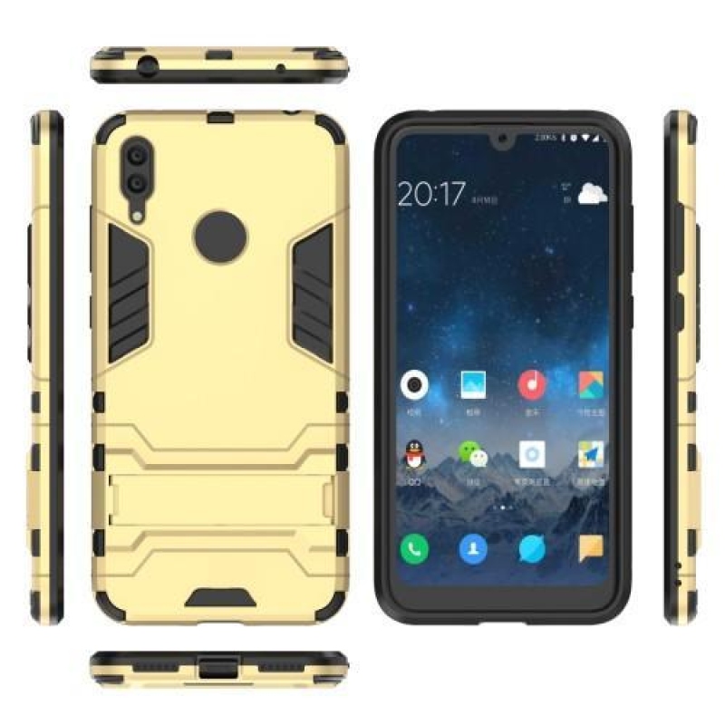 Kickstand odolný hybridní obal na mobil Huawei Y7 (2019) - zlatý