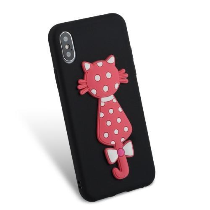 Kitty 3D silikonový obal na iPhone X - černý