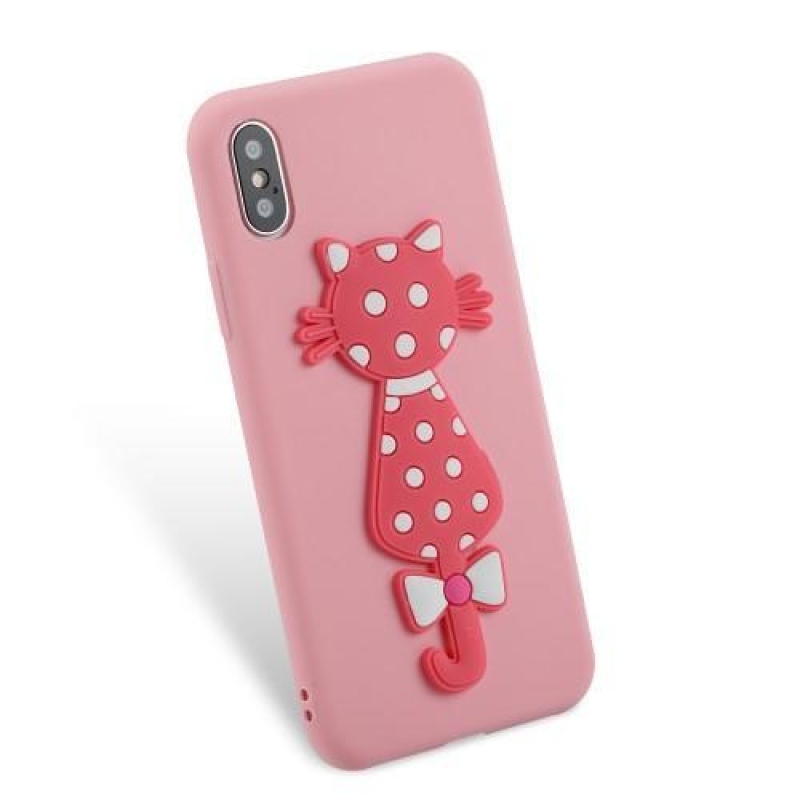 Kitty 3D silikonový obal na iPhone X - růžový