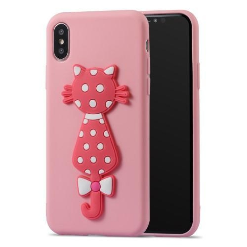 Kitty 3D silikonový obal na iPhone X - růžový