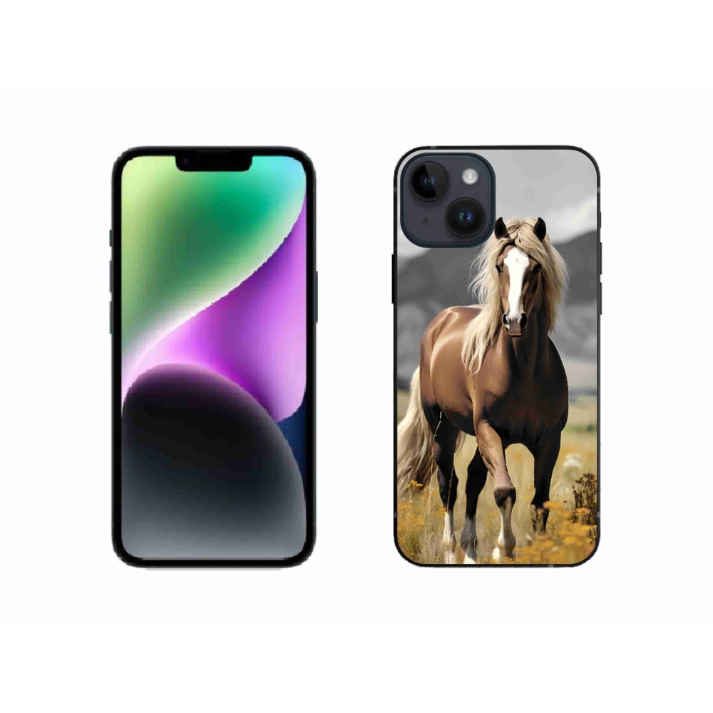 Gelový kryt mmCase na iPhone 14 - hnědý kůň 1
