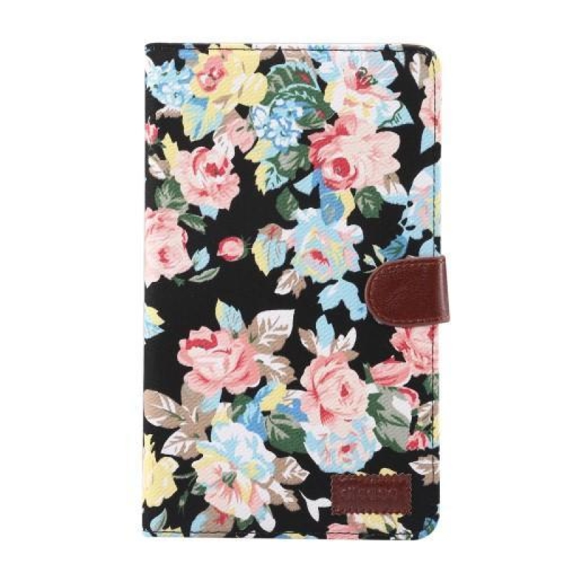 Květinové textilní/PU kožené pouzdro na Huawei MediaPad M3 Lite 10 - černé