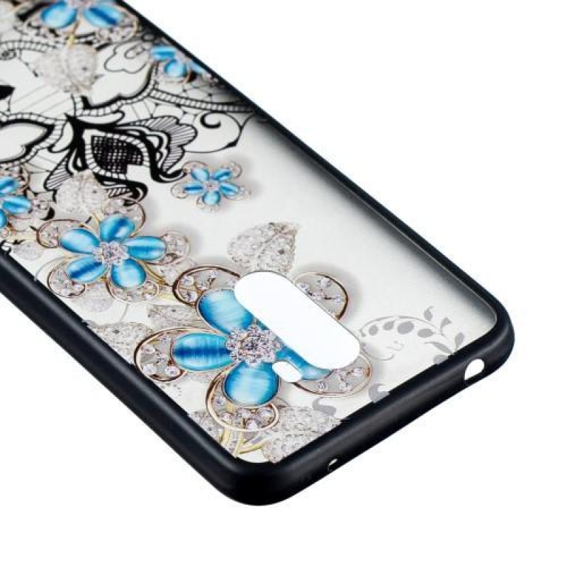 Lace gelový obal s plastovými zády pro Xiaomi Pocophone F1 - modrá květina