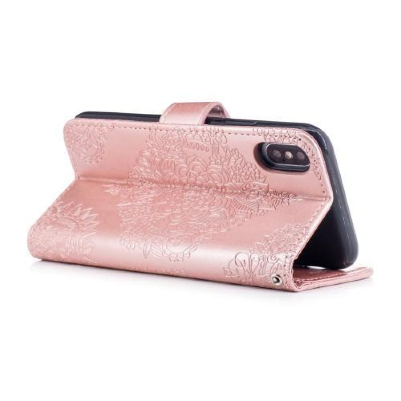 Lace PU kožené pouzdro na iPhone X - růžovozlaté