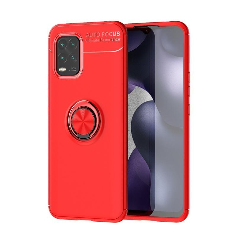 Lenu odolný gelový obal s kroužkem na prst na mobil Xiaomi Mi 10 Lite - červený